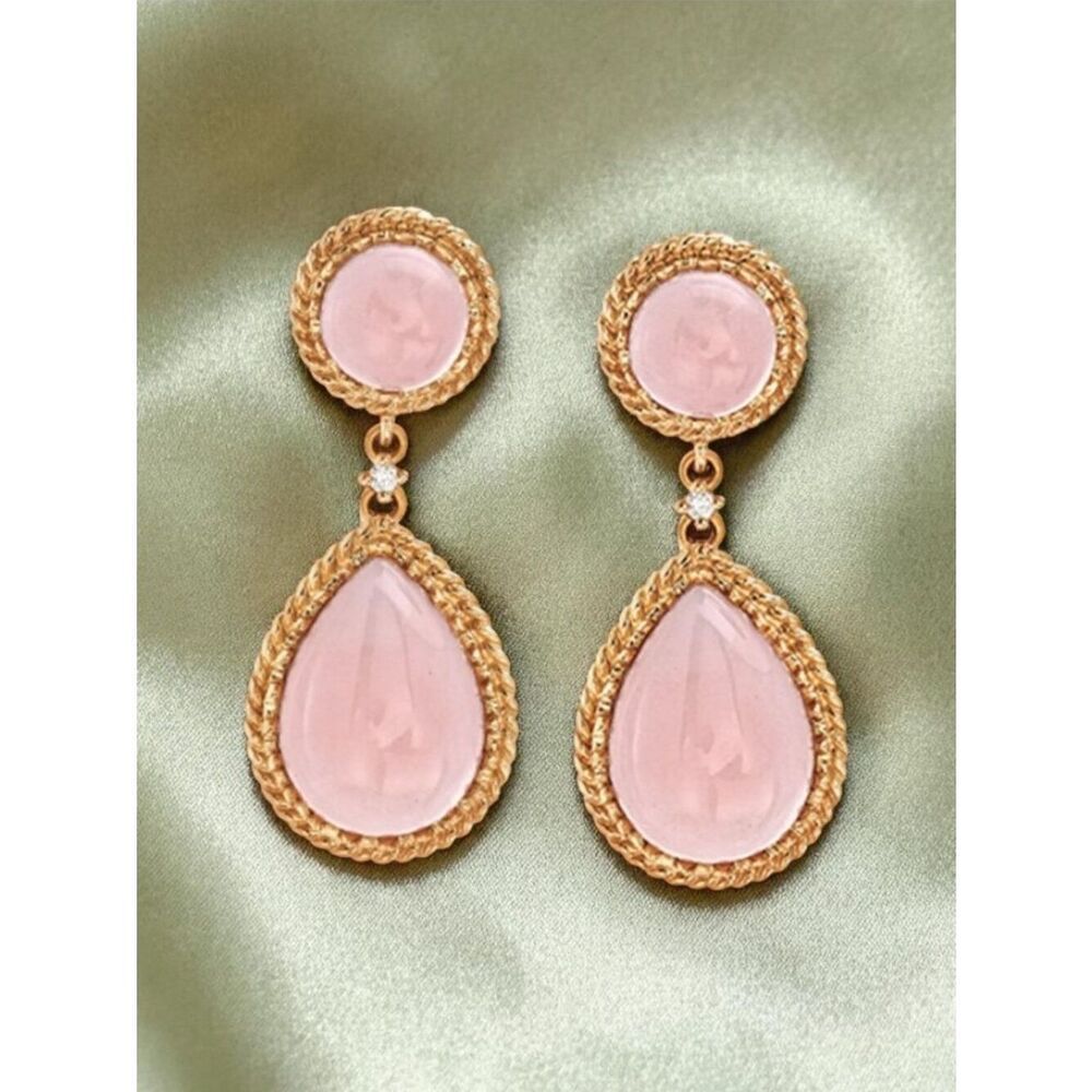 14K Gold Natural Peruvian Pink Opal & Diamond Earrings 9.78ctw Gumball Opal 6.6g
